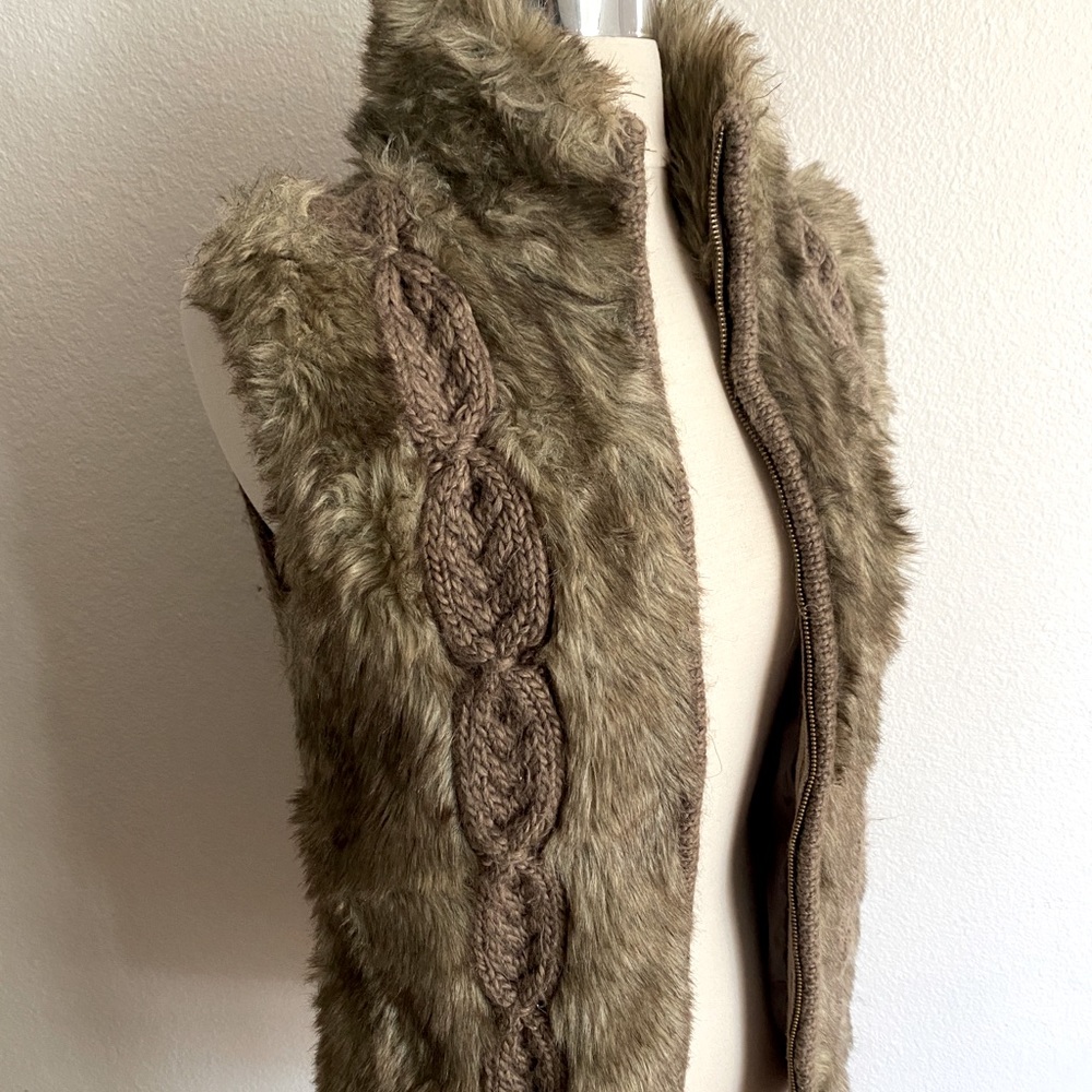 Kenar Taupe Cable Knit Faux Fur Vest